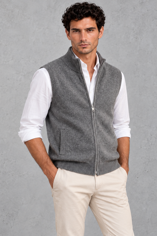 Men's Knitted Zip-Up Sweater Vest – Gray