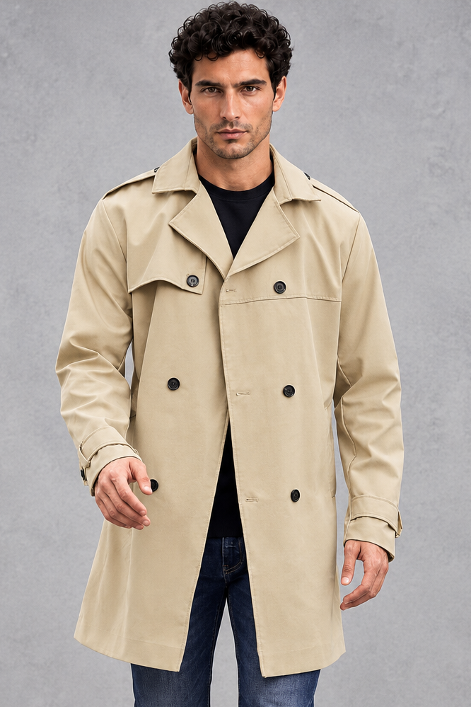 Men's Double-Breasted Trench Coat – Beige