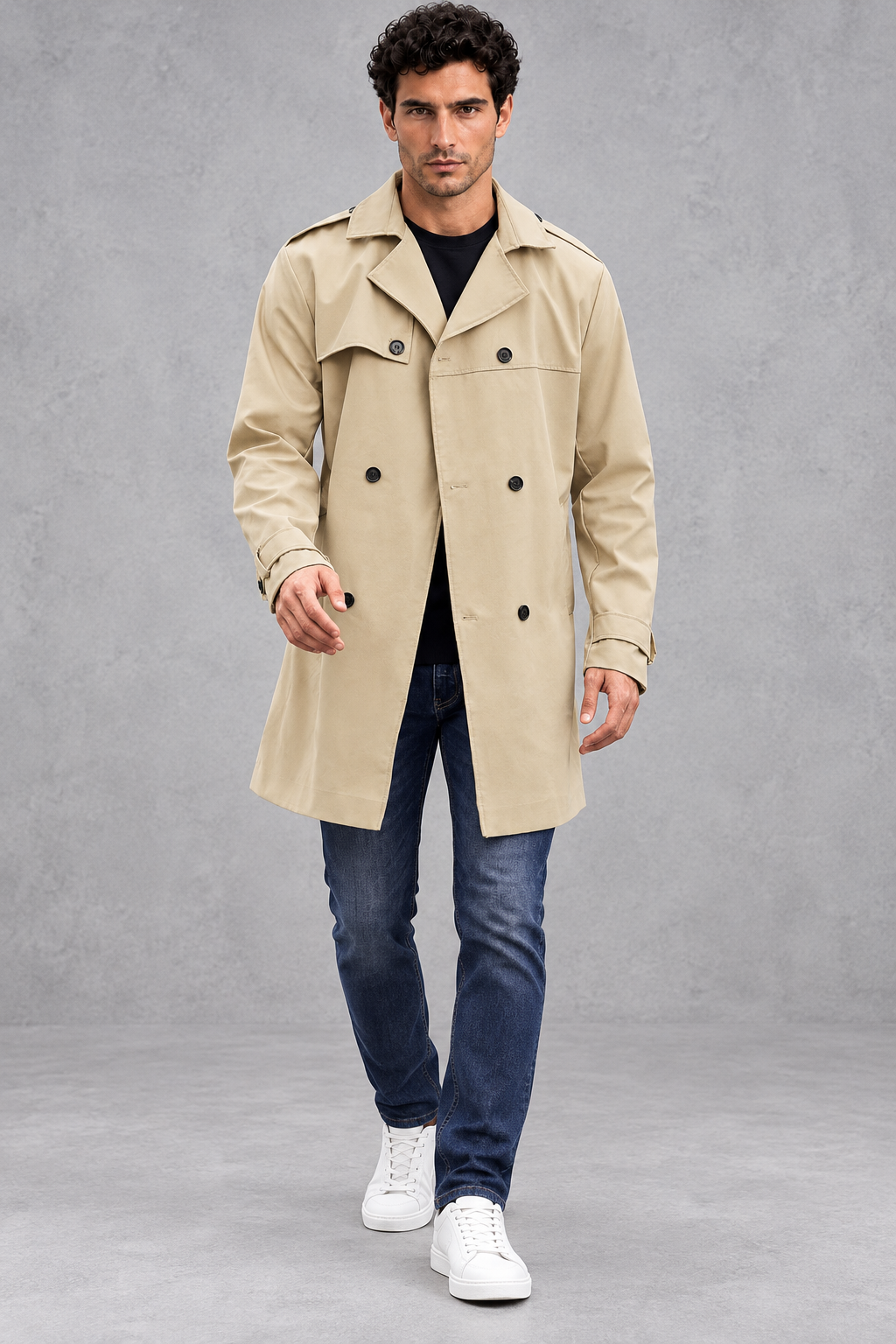Men's Double-Breasted Trench Coat – Beige