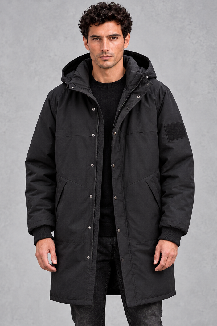 Men's Longline Hooded Parka – Black