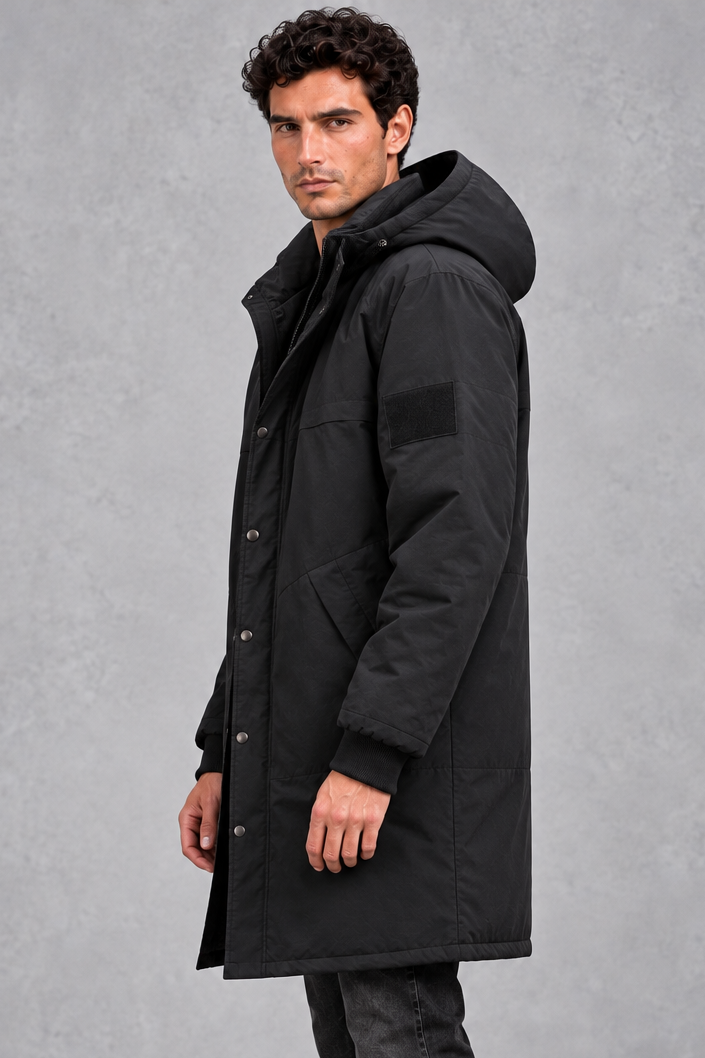Men's Longline Hooded Parka – Black