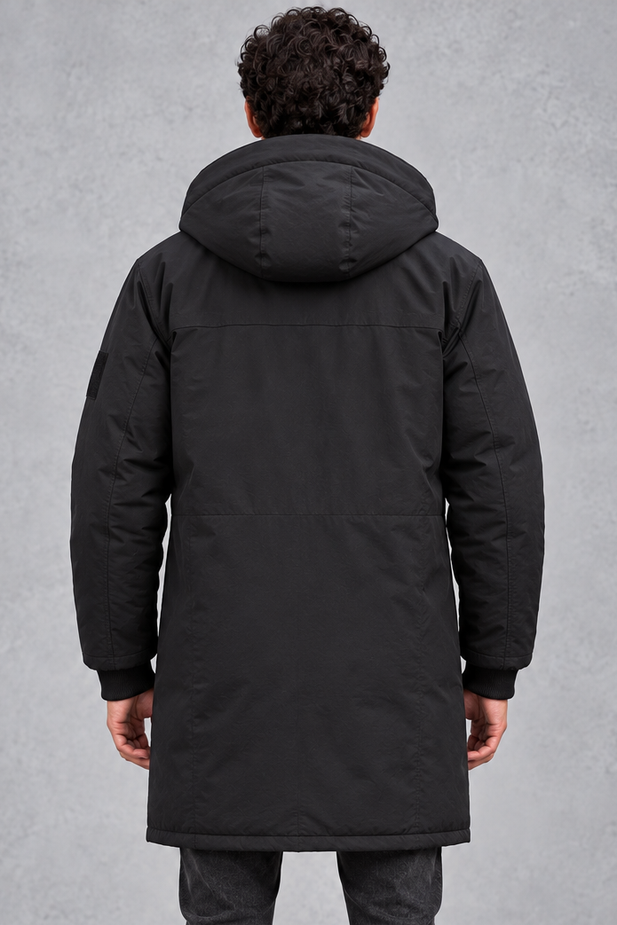 Men's Longline Hooded Parka – Black