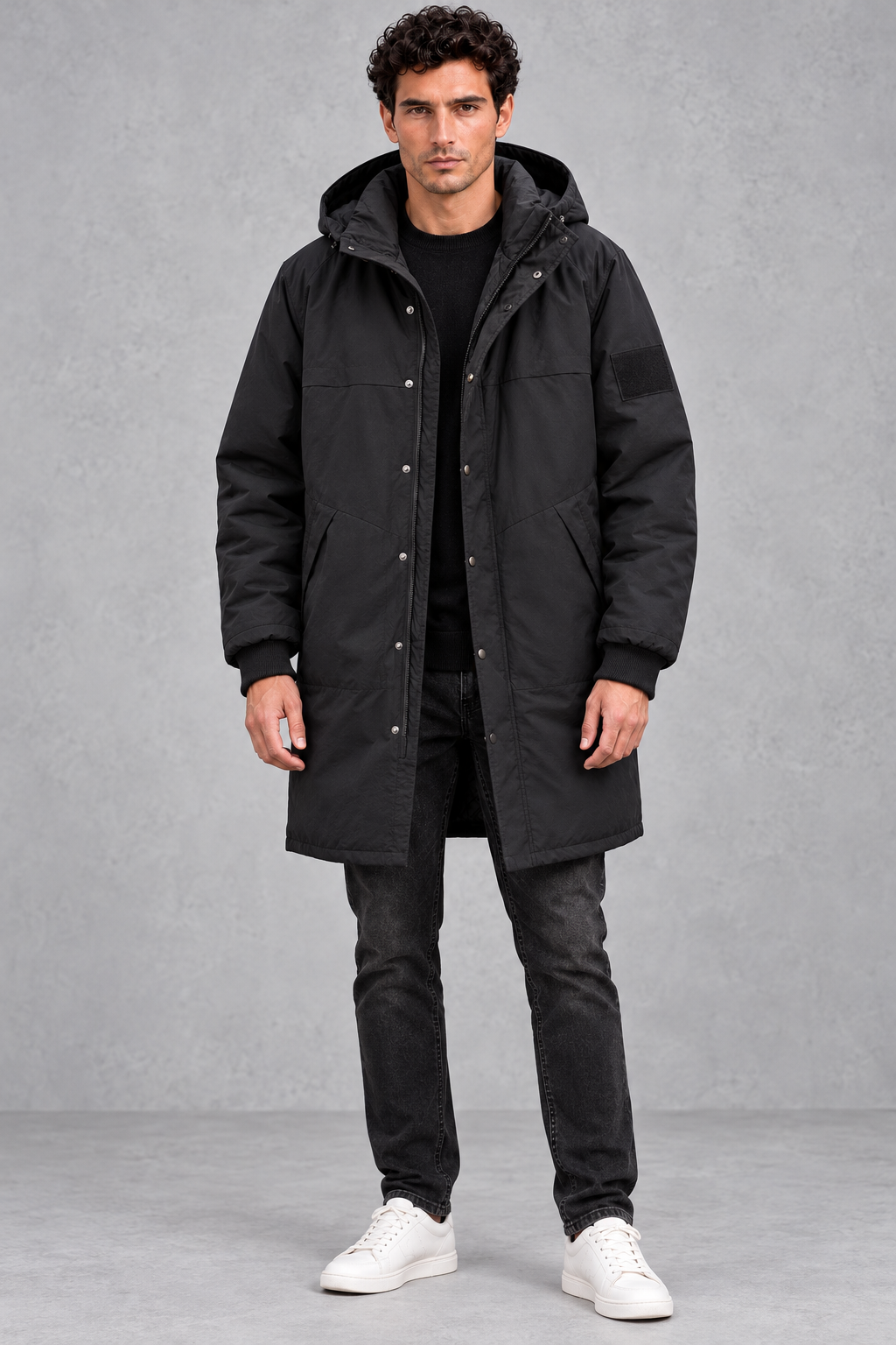 Men's Longline Hooded Parka – Black