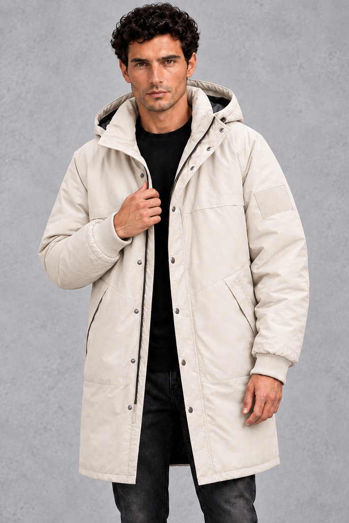 Men's Longline Hooded Parka – Cream