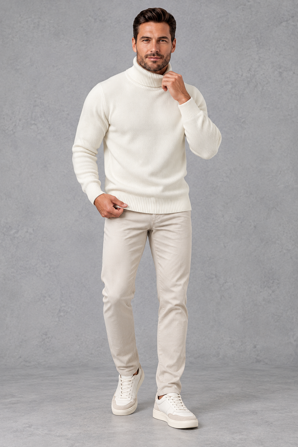 Men's Fine-Knit Turtleneck Sweater – White