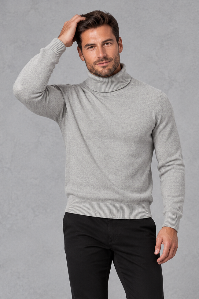 Men's Fine-Knit Turtleneck Sweater – Gray