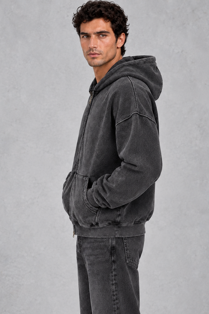 Back view of the men's oversized hoodie with dropped shoulders