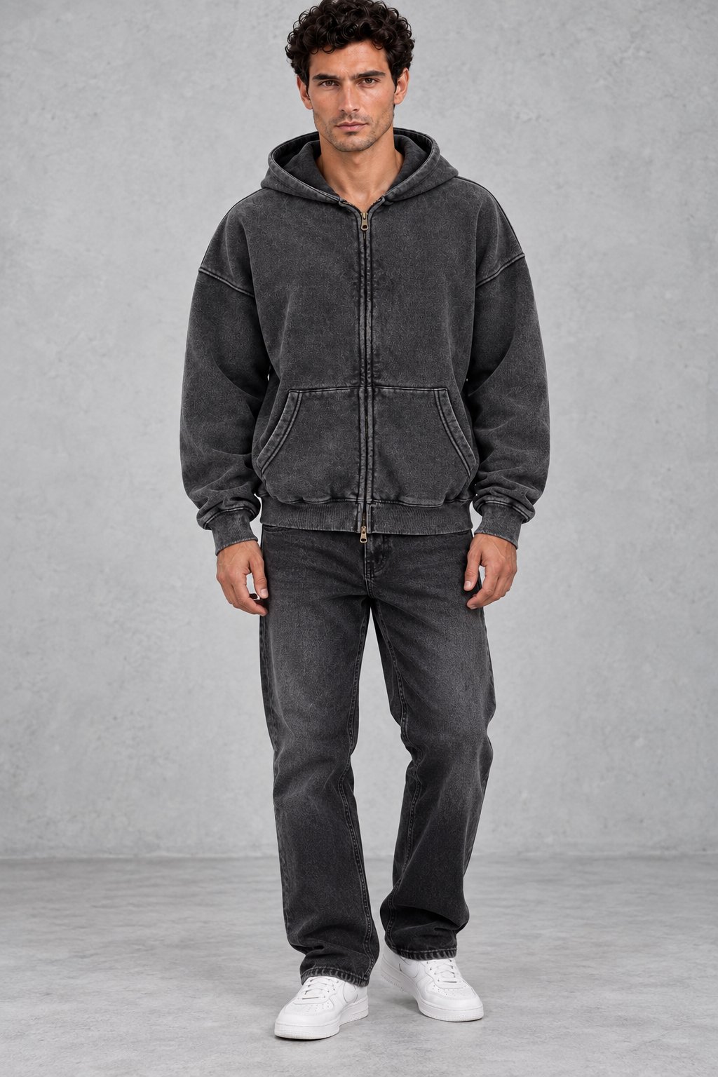 Close-up of the generous hood and full front zipper