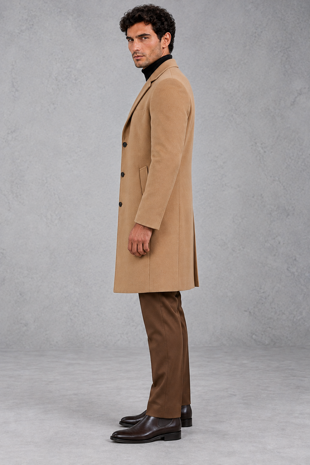 Men's Slim-Fit Tailored Overcoat – Camel