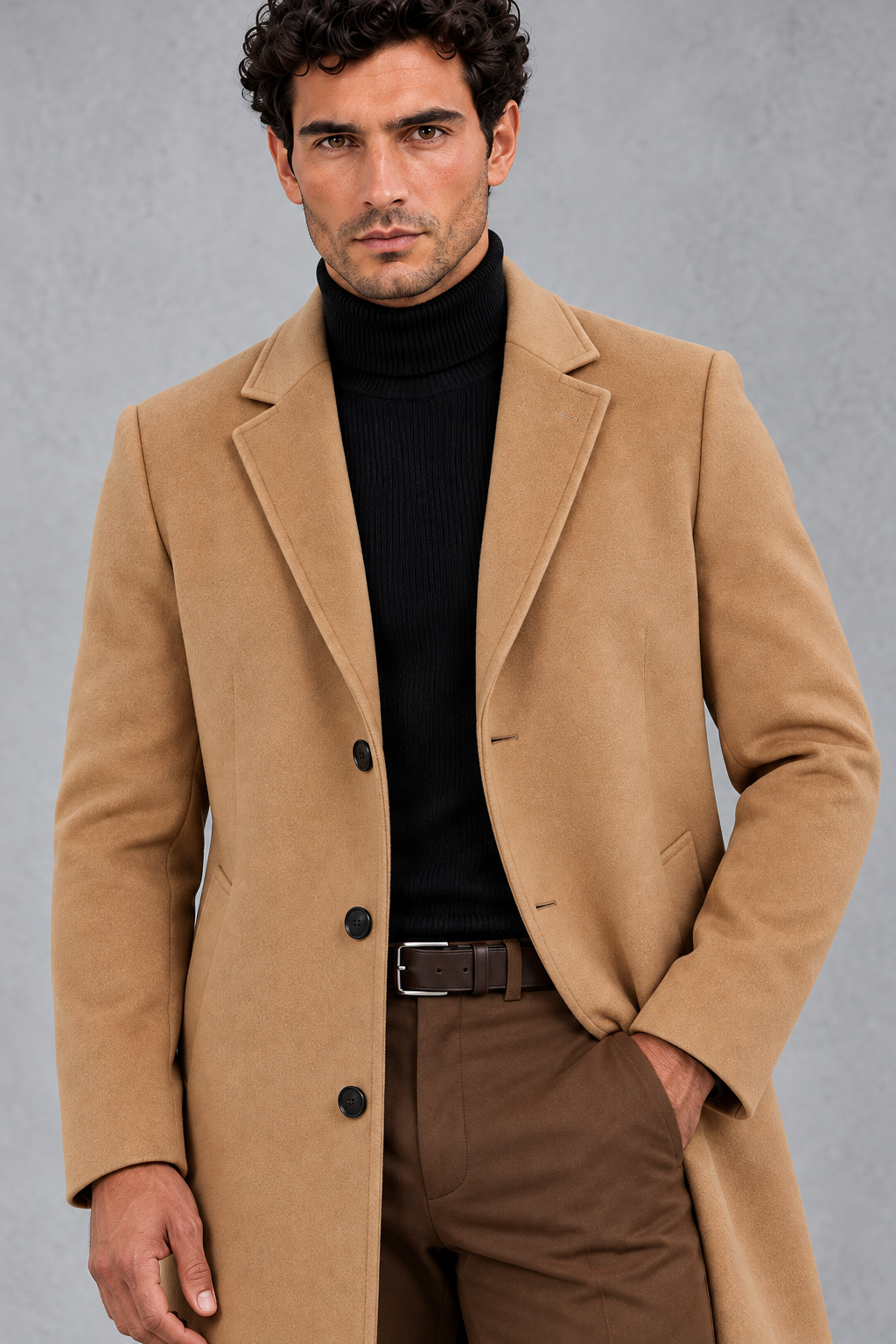 Men's Slim-Fit Tailored Overcoat – Camel