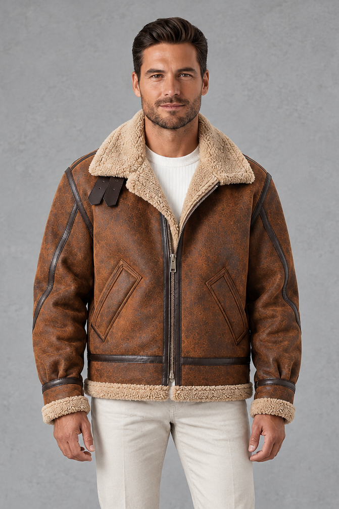 Men's Suede-Look Aviator Jacket – Brown