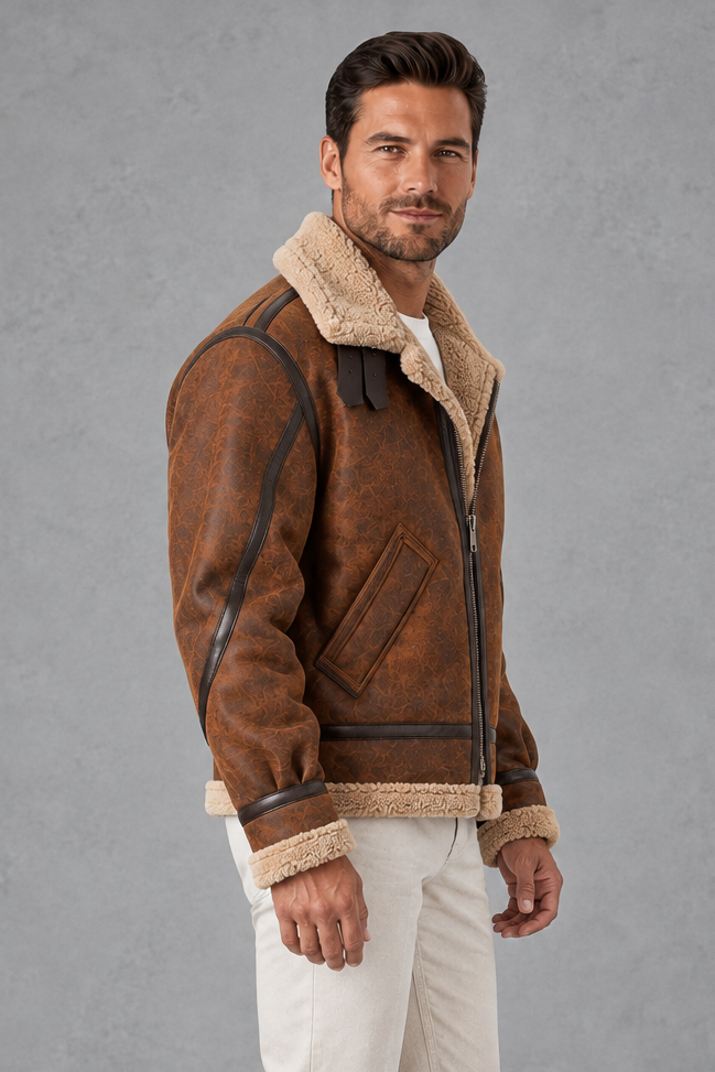 Men's Suede-Look Aviator Jacket – Brown