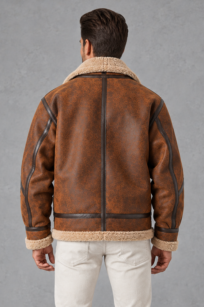 Men's Suede-Look Aviator Jacket – Brown