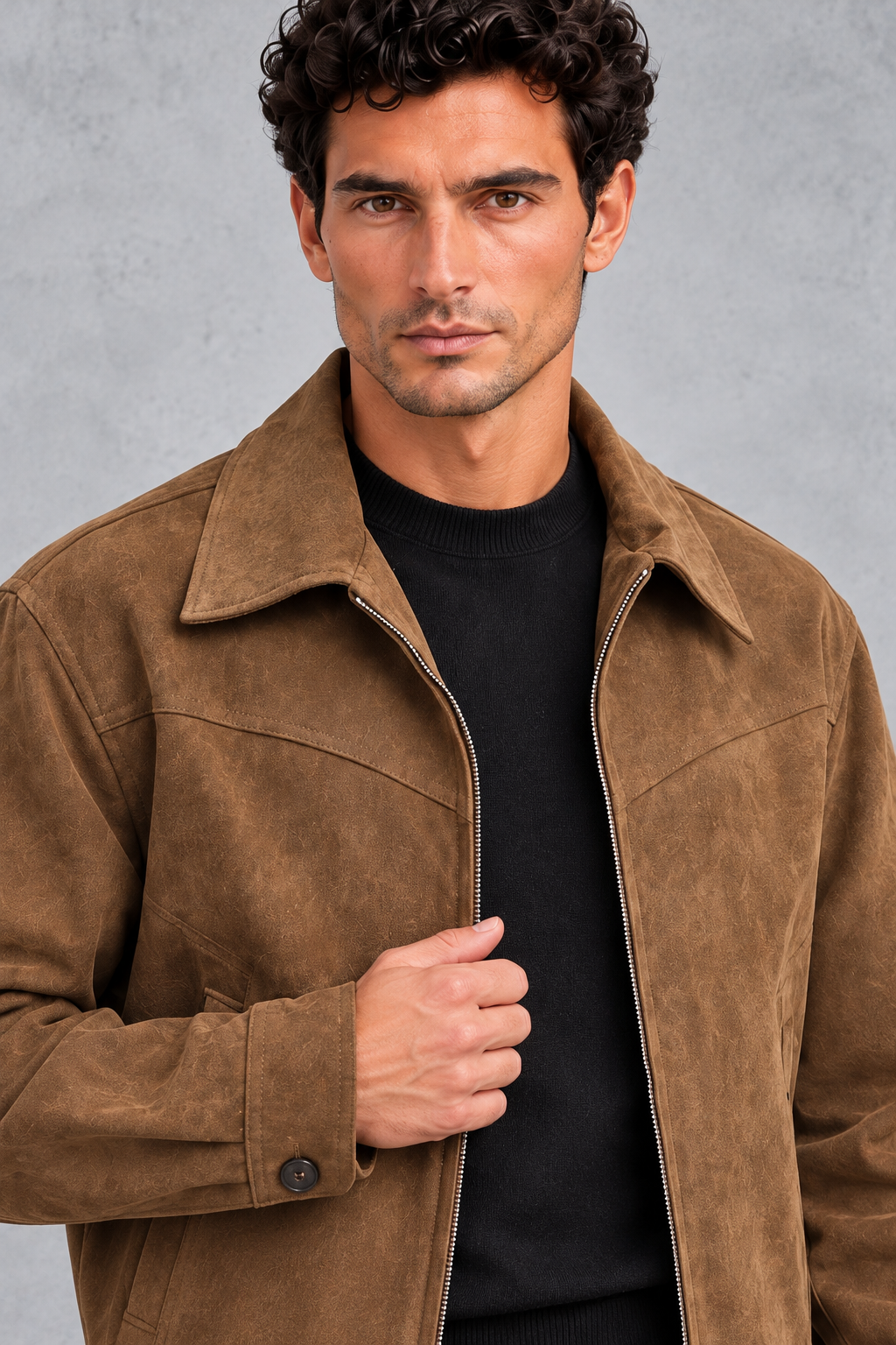 Men's Suede-Look Western Jacket – Brown