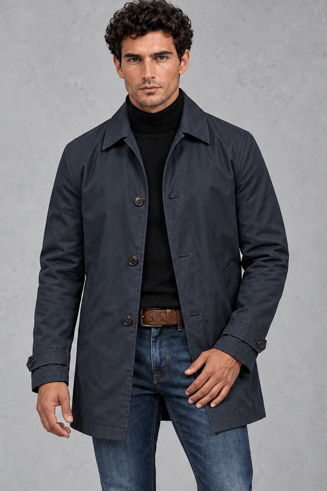 Men's Weather-Resistant Overcoat – Black