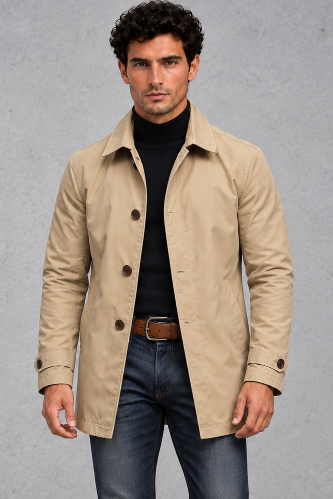 Men's Weather-Resistant Overcoat – Beige