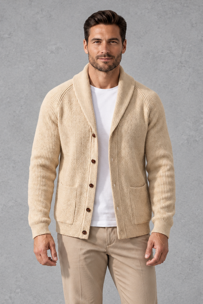 Men's Shawl Collar Cardigan – Cream
