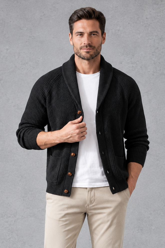 Men's Shawl Collar Cardigan – Black