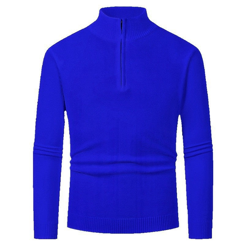Men's merino zip knit sweater with V-neck zipper detail