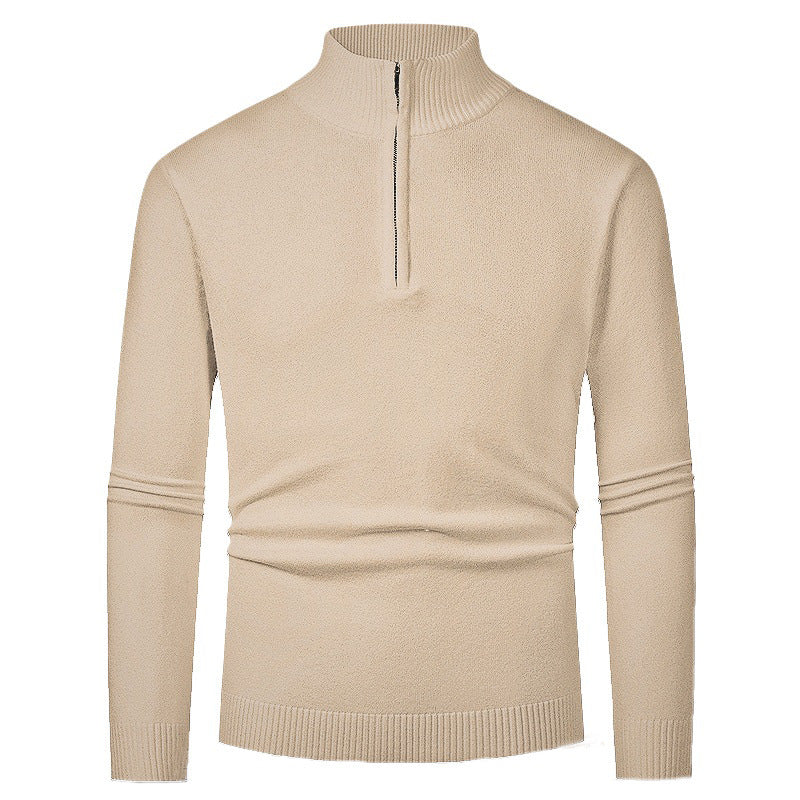 men's merino zip knit sweater with V-neck zipper detail