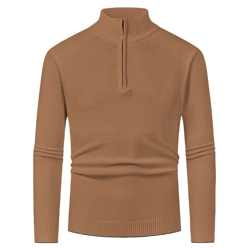Men's merino zip knit sweater with V-neck zipper detail