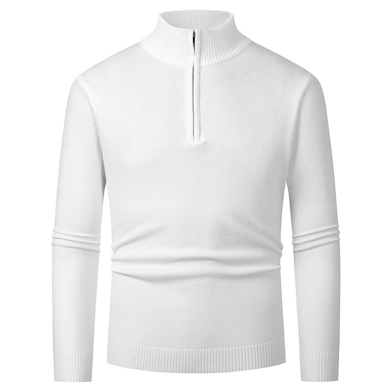 Men's merino zip knit sweater with V-neck zipper detail
