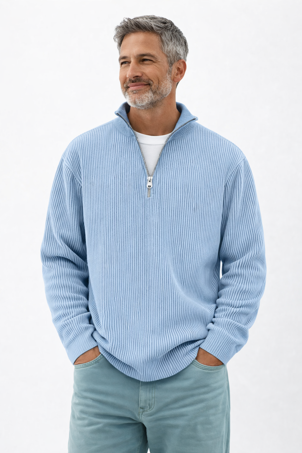 Men’s Ribbed Half Zip Sweater - Klyne Studios light blue
