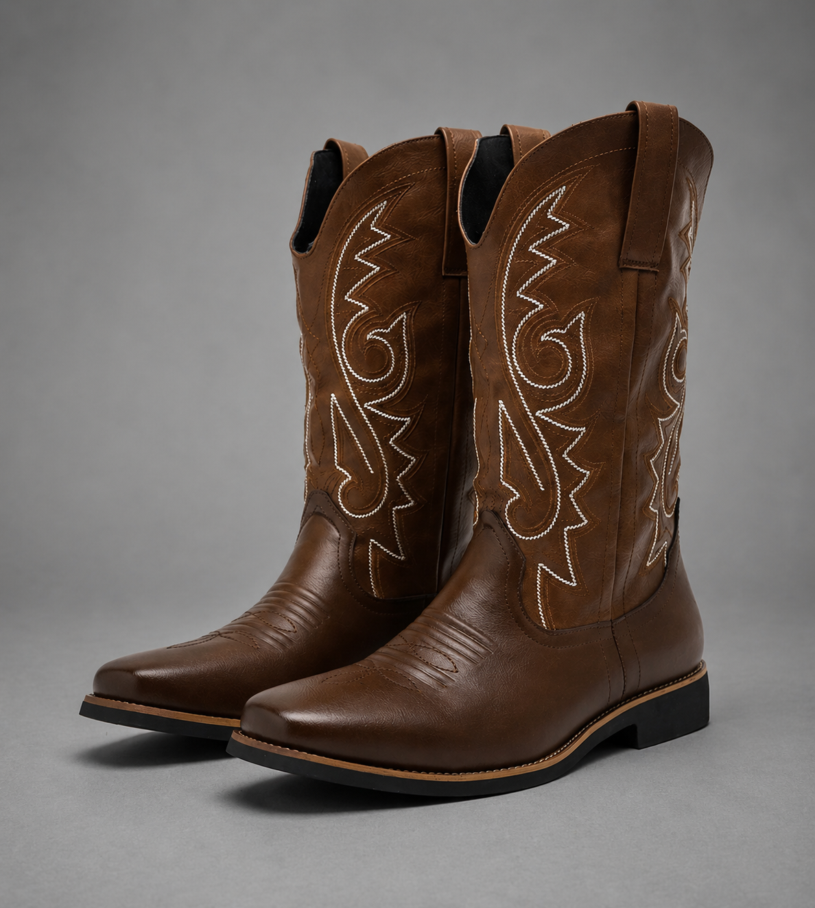 Men’s Western high-top pull-on boots with a microfiber leather-style upper, Chelsea-inspired silhouette and textured grip outsole.