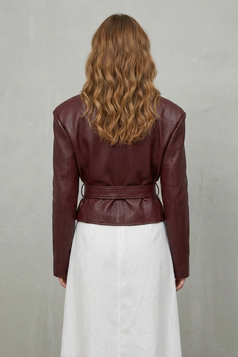 Women's Sculpted Modern Jacket with Faux Leather and Belted Design - Mirella
