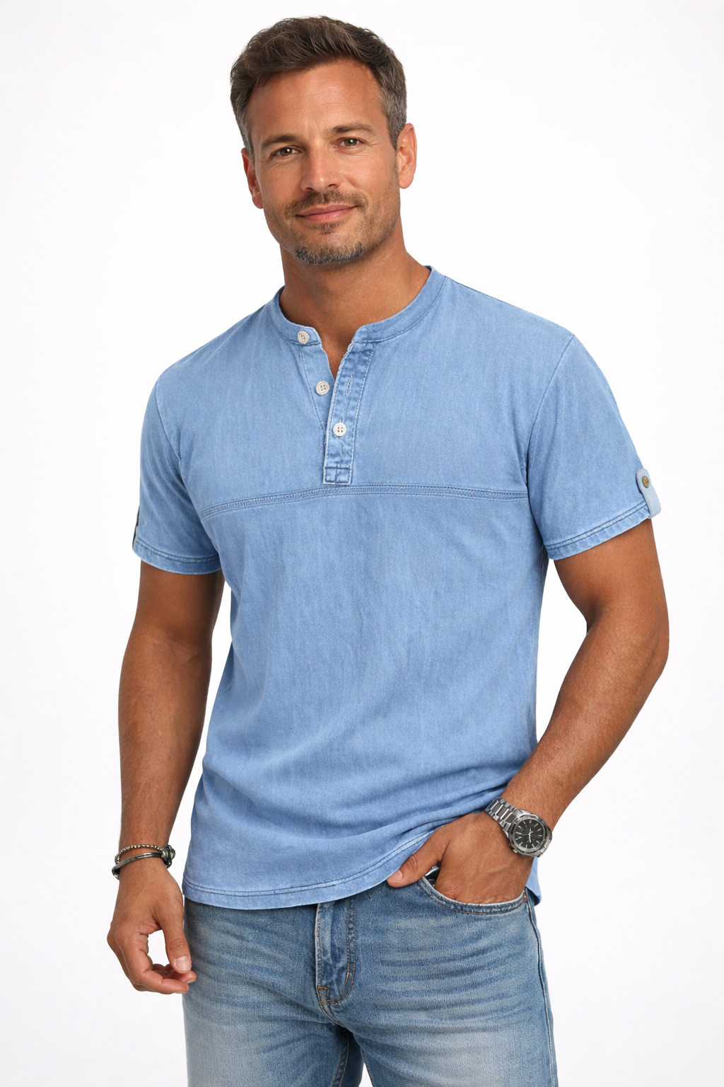 Men’s Breathable Stand Collar Henley T-Shirt - Klyne Studios