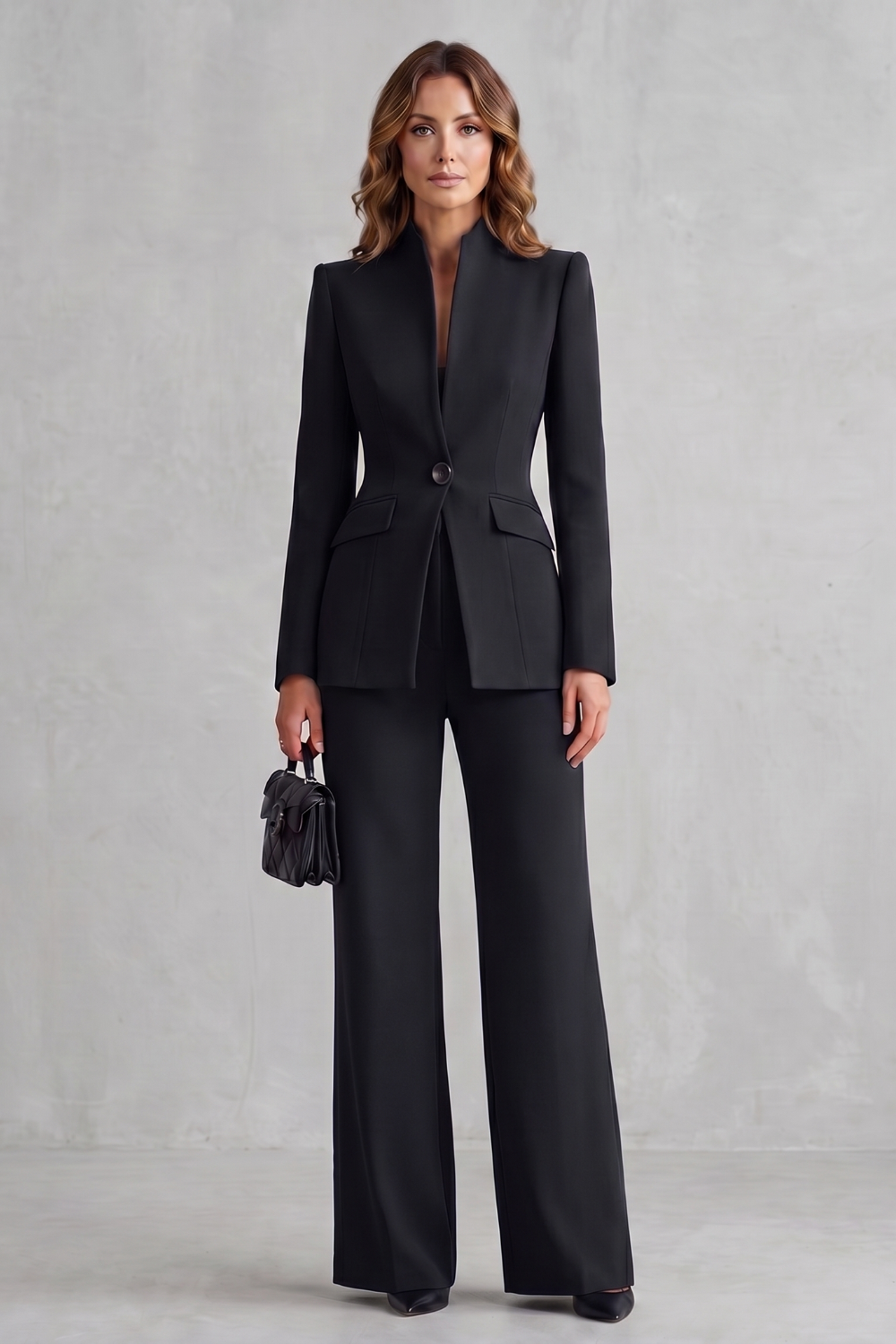 White colorway of the tailored blazer and wide-leg pants suit set