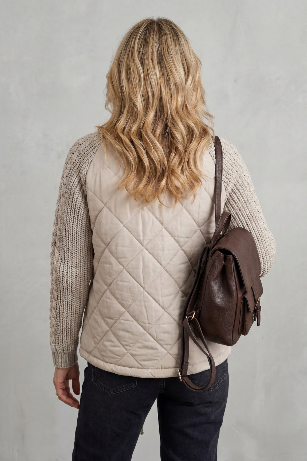 Women's Quilted Puffer Jacket with Textured Knit Accents - Norcetta