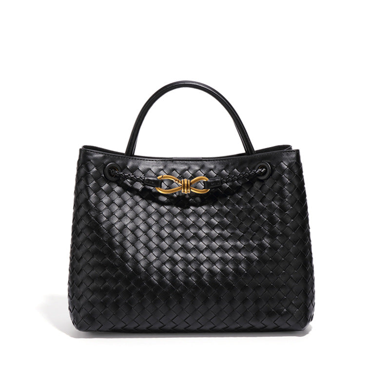 Women's Woven Leather Tote Bag with Top Handle for Everyday Use | Ruby