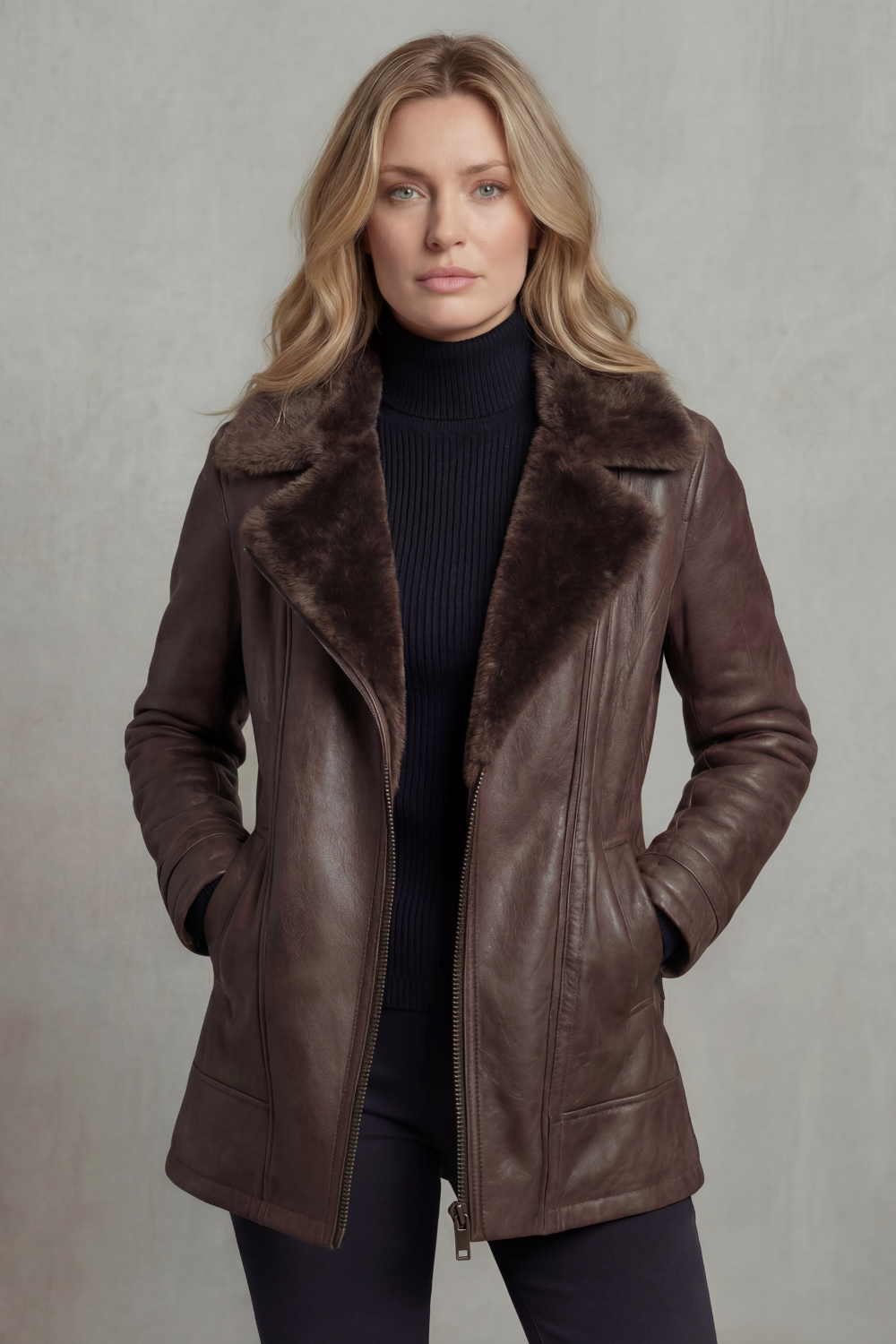 Women's Luxurious Shearling-Lined Leather Jacket - Ravella