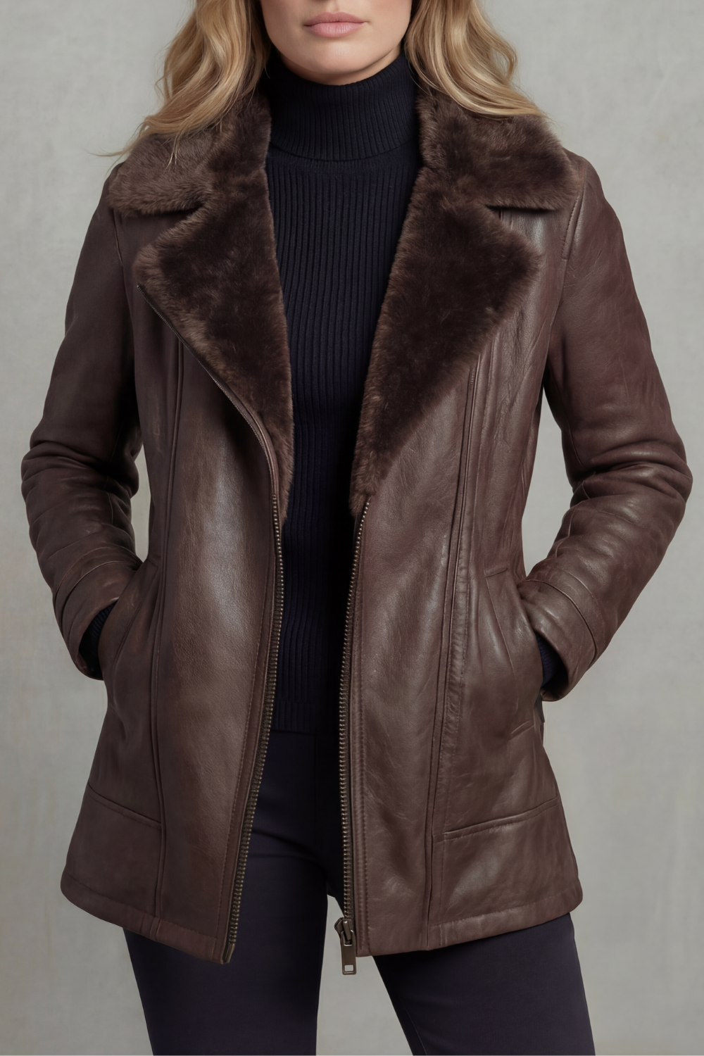 Women's Luxurious Shearling-Lined Leather Jacket - Ravella