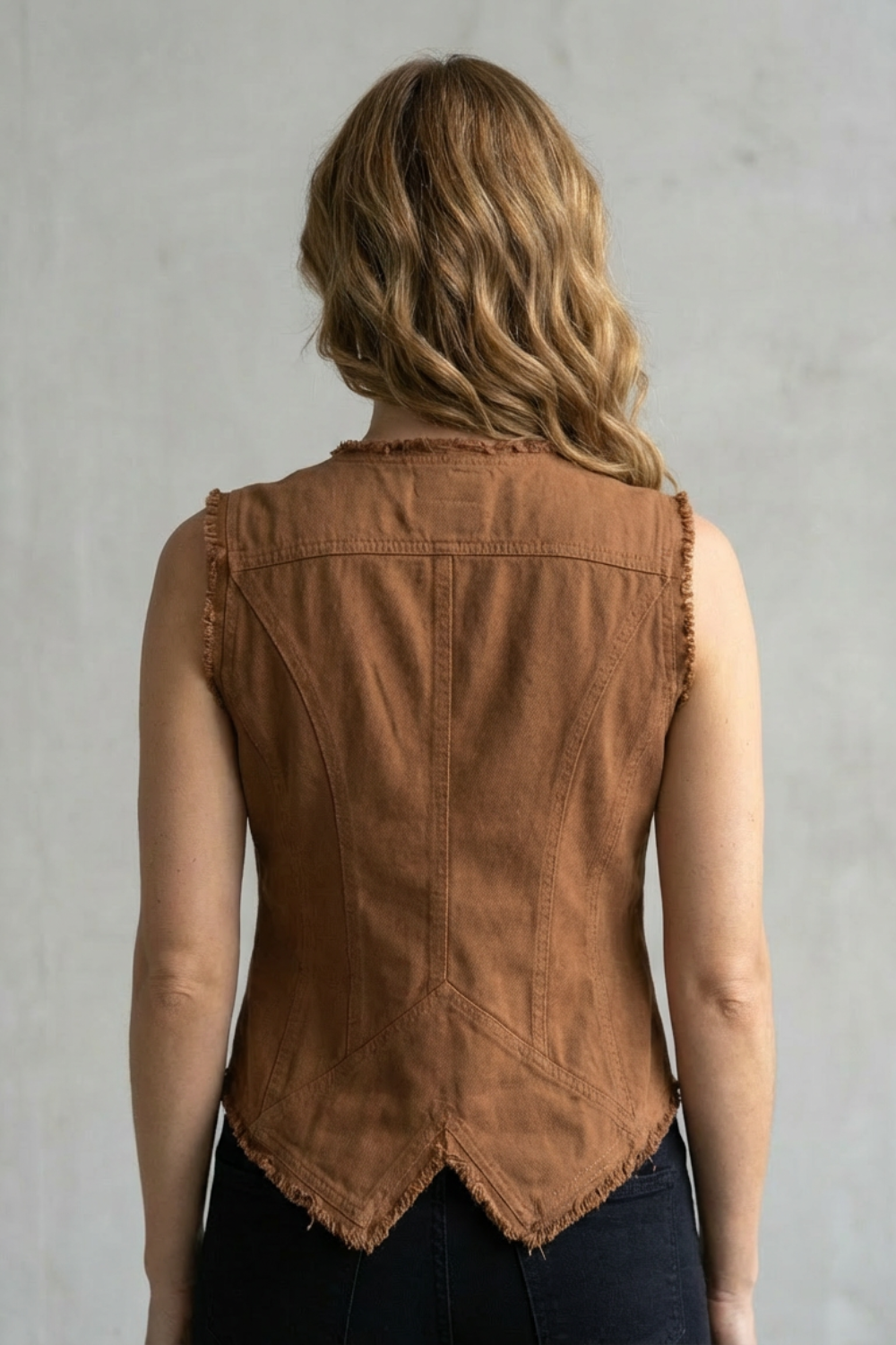Women's Distressed Denim Vest with Buttons - Vercelline