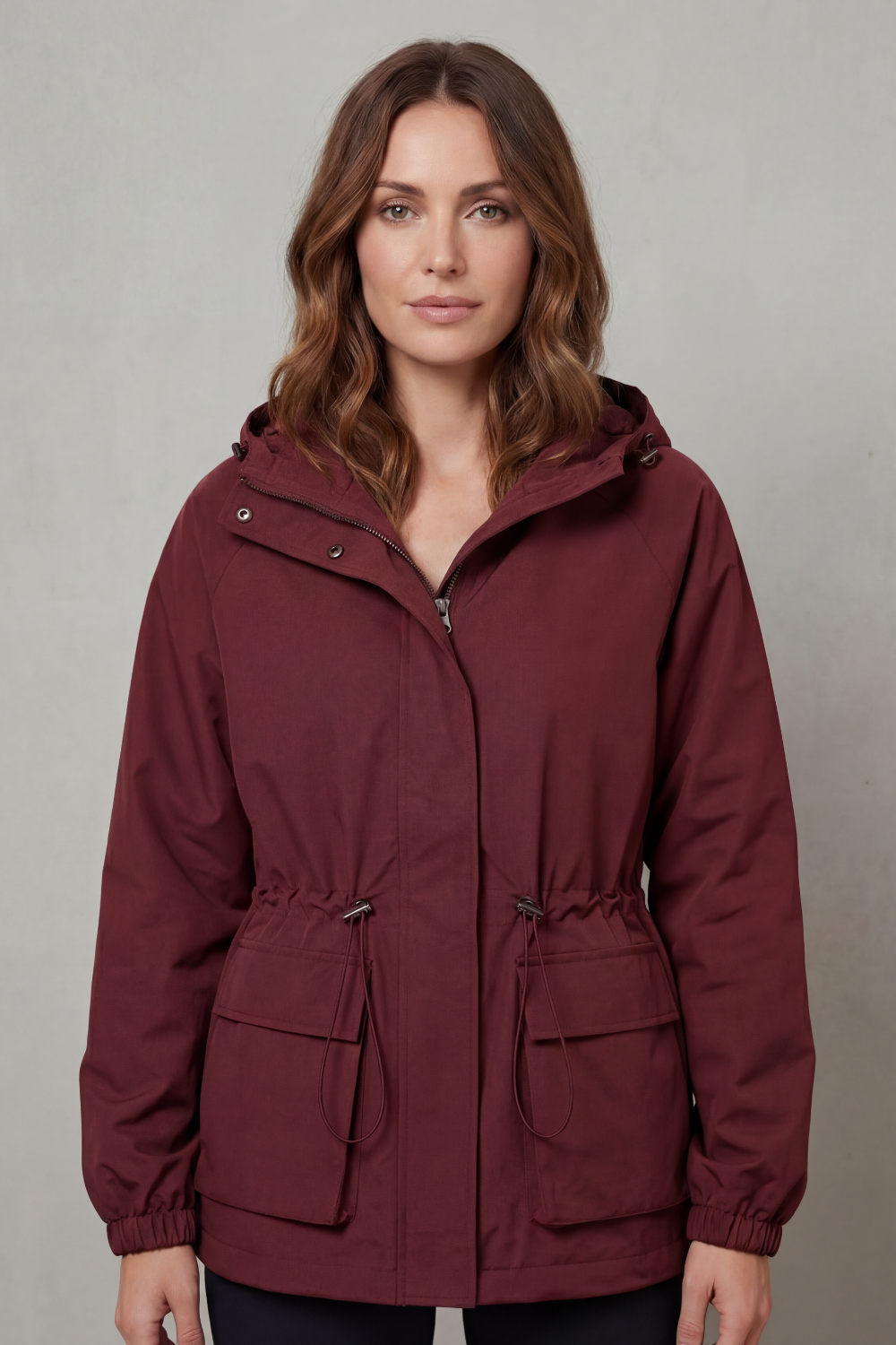 Women's Waterproof Drawstring Jacket in Utility Style - Ravelle