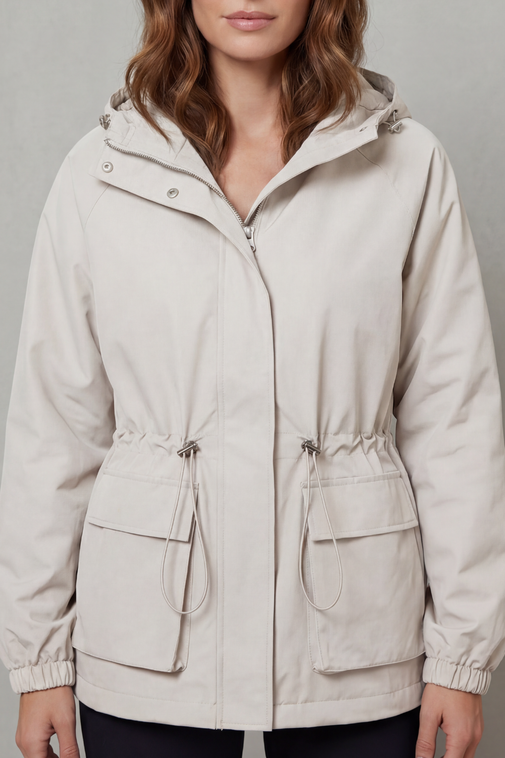 Women's Waterproof Drawstring Jacket in Utility Style - Ravelle