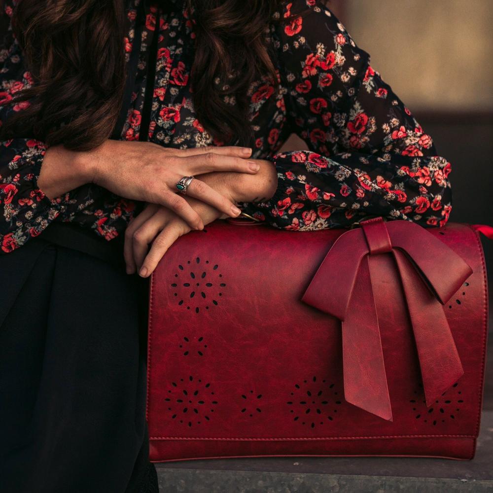 Women's Bow Satchel Handbag with Floral Detail | Bernadette