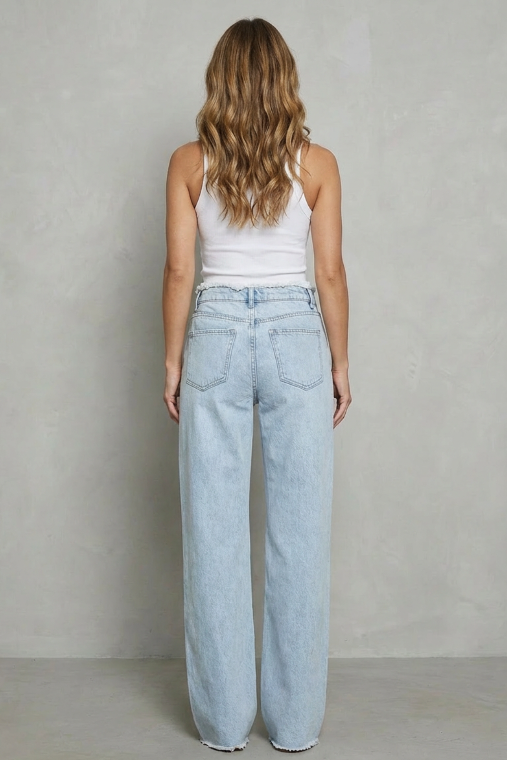 Women's High Rise Wide Leg Jeans with Raw Hem - Quintessa