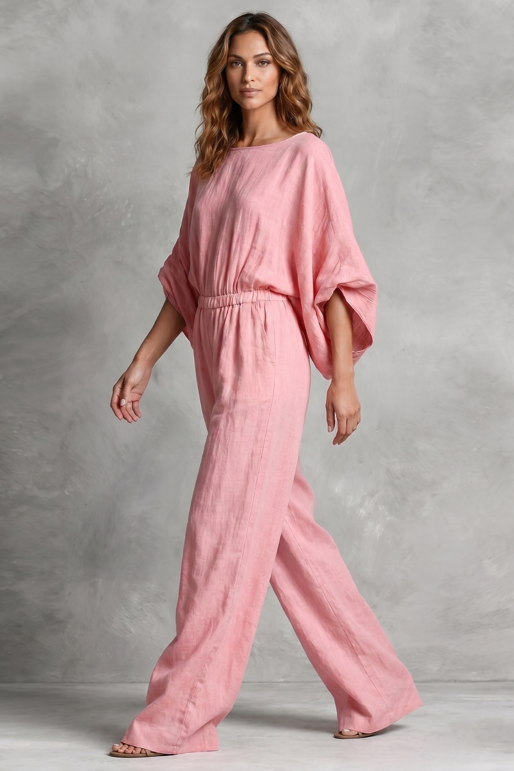 Back view of the relaxed wide-leg batwing jumpsuit