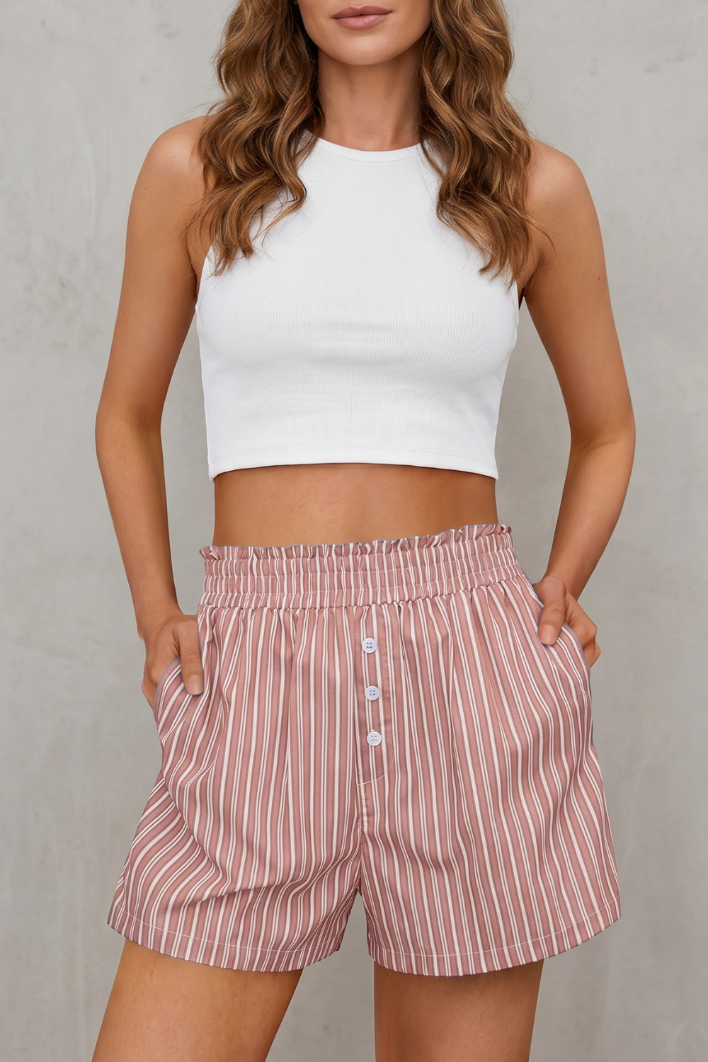 Women's High Rise Striped Shorts - Ombrelise