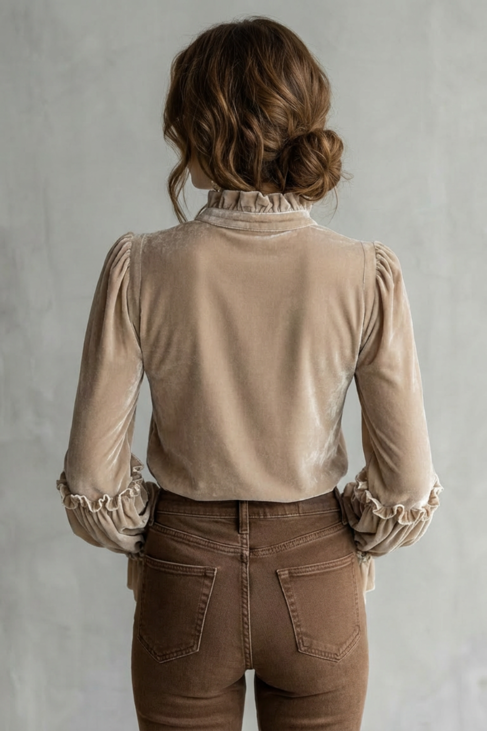 Women's Embroidered Velvet Blouse with Lace Trim - Sirelle