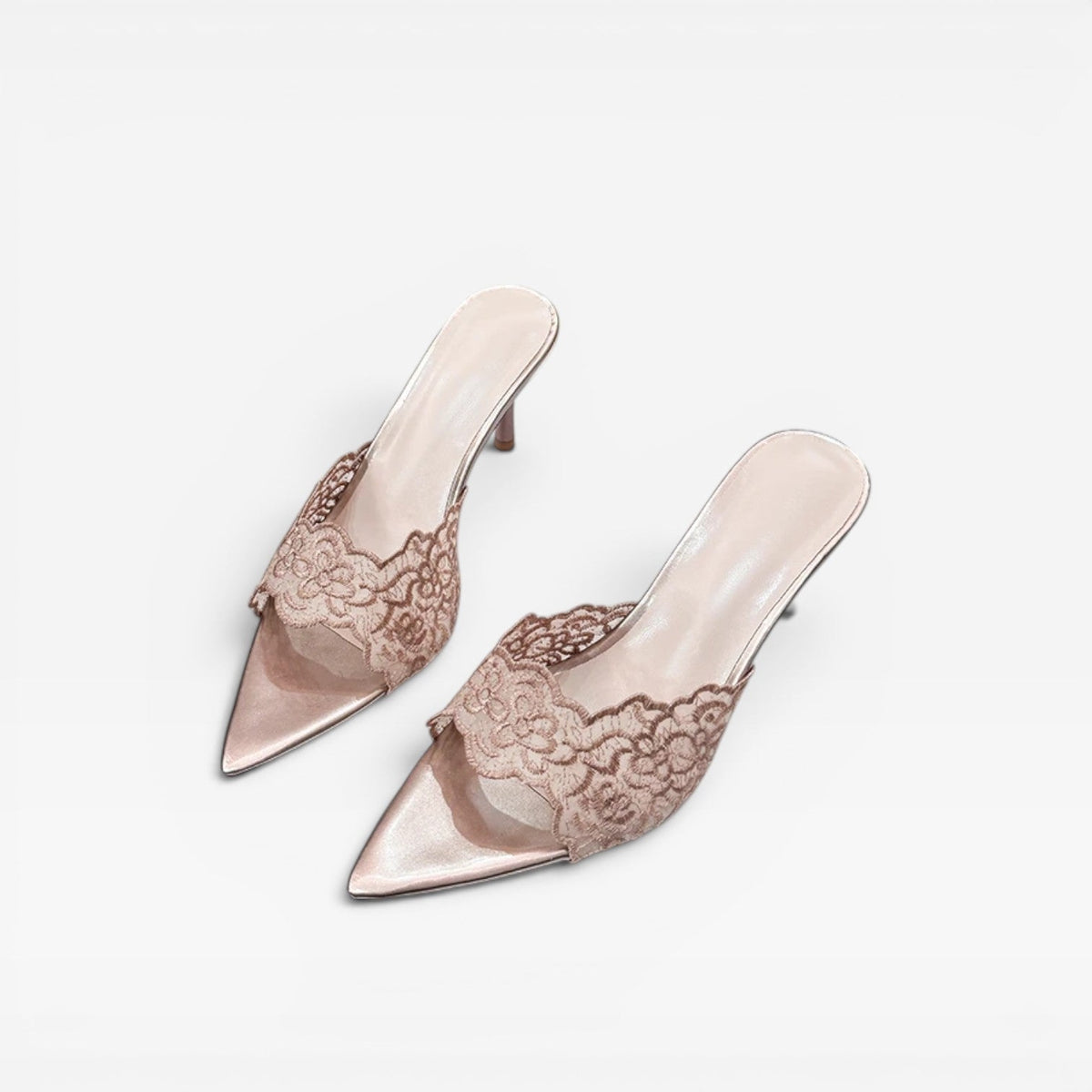 Women's Lace Pointed Toe Stiletto Mules – Slip-On Dress Heels | Ennerdale