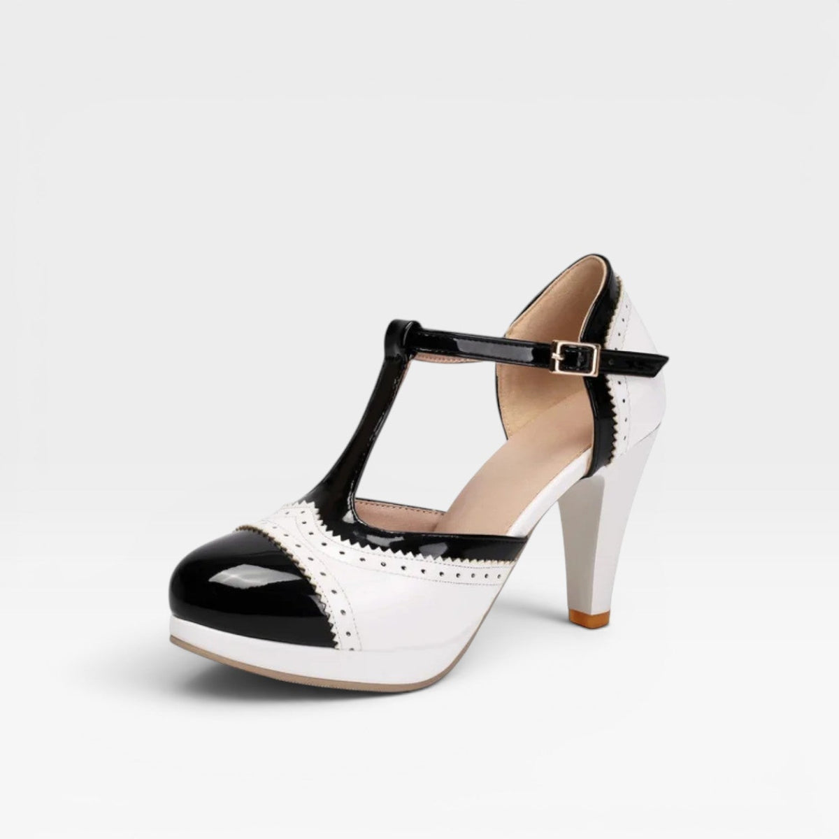Women's Two-Tone T-Bar Mary Jane Heels – Vintage Brogue Pumps | Frinton
