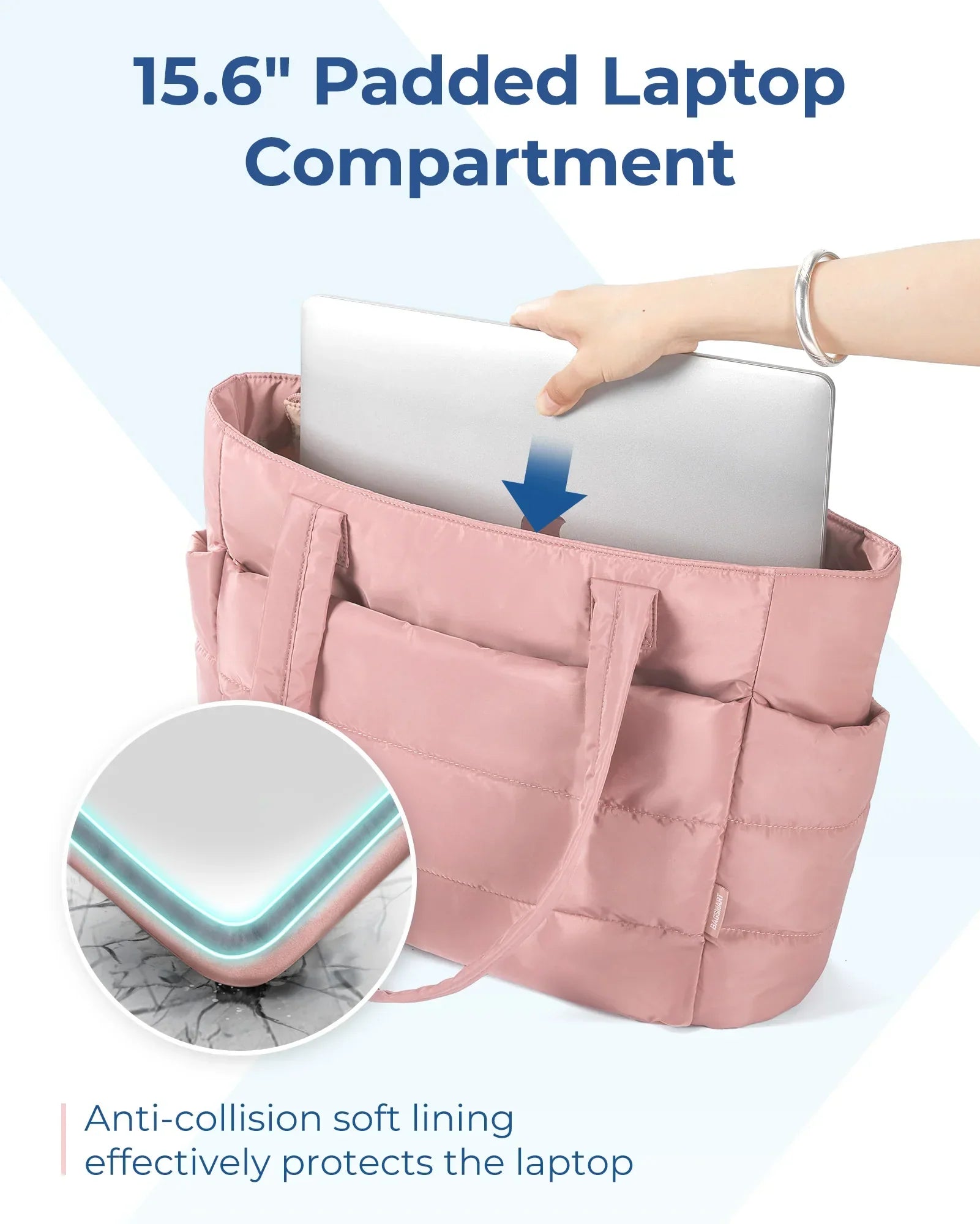 Women's Quilted Puffer Tote Bag with Laptop Compartment | Ava