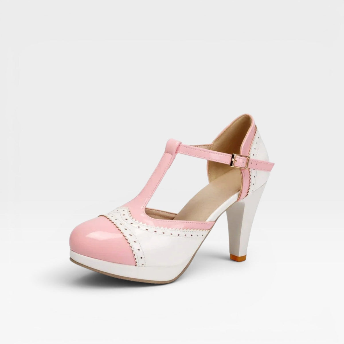 Women's Two-Tone T-Bar Mary Jane Heels – Vintage Brogue Pumps | Frinton
