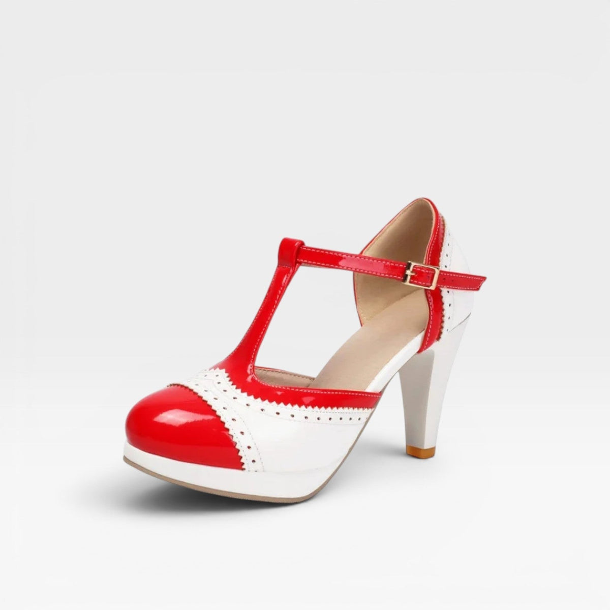 Women's Two-Tone T-Bar Mary Jane Heels – Vintage Brogue Pumps | Frinton