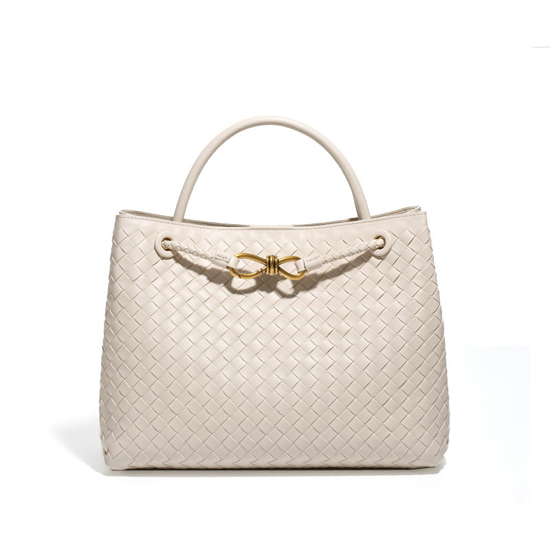 Women's Woven Leather Tote Bag with Top Handle for Everyday Use | Ruby