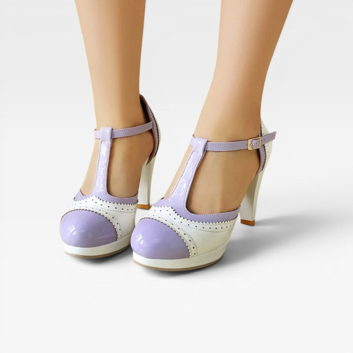 Women's Two-Tone T-Bar Mary Jane Heels – Vintage Brogue Pumps | Frinton